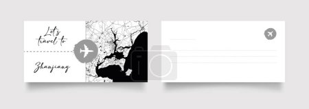 Téléchargez les illustrations : Nom de la ville de Zhanjiang Guandong (Chine, Asie) avec vecteur d'illustration de carte de ville en blanc noir - en licence libre de droit