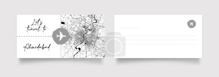Téléchargez les illustrations : Nom de la ville d'Ahmedabad (Inde, Asie) avec vecteur d'illustration de carte de ville en blanc noir - en licence libre de droit