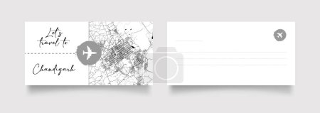 Téléchargez les illustrations : Chandigarh Nom de la ville (Inde, Asie) avec vecteur d'illustration de carte de ville en blanc noir - en licence libre de droit