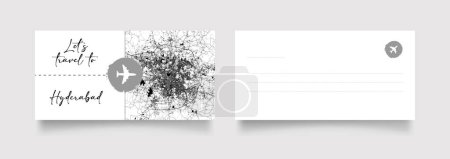Téléchargez les illustrations : Nom de la ville d'Hyderabad (Inde, Asie) avec vecteur d'illustration de carte de ville en blanc noir - en licence libre de droit