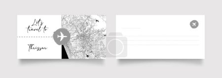 Téléchargez les illustrations : Nom de la ville de Thrissur (Inde, Asie) avec vecteur d'illustration de carte de ville en blanc noir - en licence libre de droit