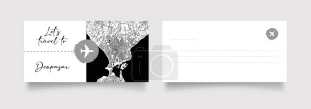 Téléchargez les illustrations : Nom de la ville de Denpasar (Indonésie, Asie) avec vecteur d'illustration de carte de ville en blanc noir - en licence libre de droit