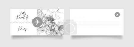 Ilustración de Nombre de la ciudad de Karaj (Irán, Asia) con negro blanco mapa de la ciudad vector ilustración - Imagen libre de derechos