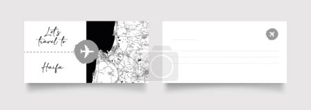Téléchargez les illustrations : Nom de la ville de Haïfa (Israël, Asie) avec vecteur d'illustration de carte de la ville en blanc noir - en licence libre de droit