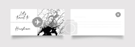 Téléchargez les illustrations : Nom de la ville d'Hiroshima (Japon, Asie) avec vecteur d'illustration de carte de ville en blanc noir - en licence libre de droit