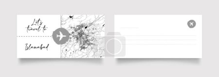Téléchargez les illustrations : Nom de la ville d'Islamabad (Pakistan, Asie) avec vecteur d'illustration de carte de ville en blanc noir - en licence libre de droit