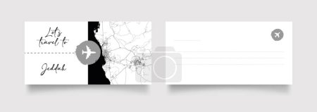 Téléchargez les illustrations : Nom de la ville de Jeddah (Arabie Saoudite, Asie) avec vecteur d'illustration de carte de ville en blanc noir - en licence libre de droit