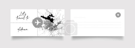 Téléchargez les illustrations : Nom de la ville d'Adana (Turquie, Asie) avec vecteur d'illustration de carte de ville en blanc noir - en licence libre de droit