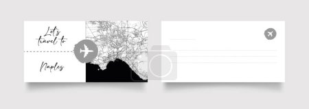 Téléchargez les illustrations : Naples Nom de la ville (Italie, Europe) avec vecteur d'illustration de carte de ville en blanc noir - en licence libre de droit