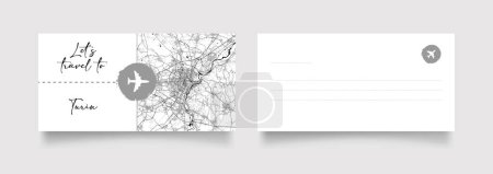 Téléchargez les illustrations : Turin Nom de la ville (Italie, Europe) avec vecteur d'illustration de carte de ville en blanc noir - en licence libre de droit