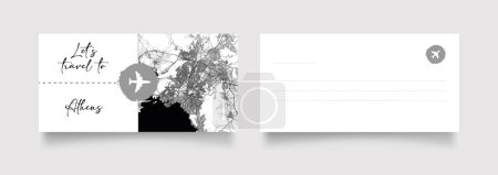 Téléchargez les illustrations : Nom de la ville d'Athènes (Grèce, Europe) avec vecteur d'illustration de carte de ville en blanc noir - en licence libre de droit