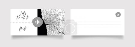 Téléchargez les illustrations : Nom de la ville de Porto (Portugal, Europe) avec vecteur d'illustration de carte de ville en blanc noir - en licence libre de droit