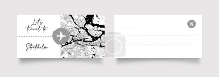 Téléchargez les illustrations : Stockholm Nom de la ville (Suède, Europe) avec vecteur d'illustration de carte de ville en blanc noir - en licence libre de droit