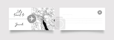 Téléchargez les illustrations : Nom de la ville de Zurich (Suisse, Europe) avec vecteur d'illustration de carte de ville en blanc noir - en licence libre de droit