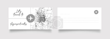 Téléchargez les illustrations : Nom de la ville d'Aguascalientes (Mexique, Amérique du Nord) avec vecteur d'illustration de carte de ville en blanc noir - en licence libre de droit