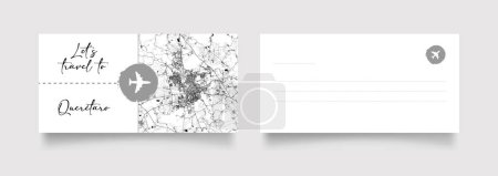 Téléchargez les illustrations : Nom de la ville de Queretaro (Mexique, Amérique du Nord) avec vecteur d'illustration de carte de ville en blanc noir - en licence libre de droit