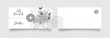 Ilustración de Dallas City Name (Estados Unidos, América del Norte) con vector de ilustración de mapa de ciudad blanco negro - Imagen libre de derechos