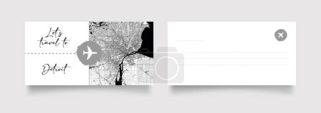 Ilustración de Detroit City Name (Estados Unidos, América del Norte) con vector de ilustración de mapa de ciudad blanco negro - Imagen libre de derechos