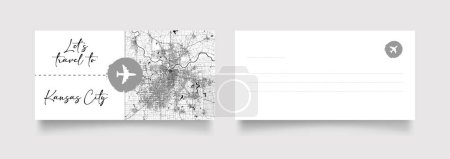 Ilustración de Kansas City City Name (Estados Unidos, América del Norte) con vector de ilustración de mapa de ciudad blanco negro - Imagen libre de derechos