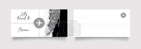Ilustración de Nombre de la ciudad de Miami (Estados Unidos, América del Norte) con vector de ilustración de mapa de ciudad blanco negro - Imagen libre de derechos