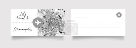 Illustration for Minneapolis City Name (United States, North America) with black white city map illustration vector - Royalty Free Image