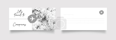 Téléchargez les illustrations : Nom de la ville de Campinas (Brésil, Amérique du Sud) avec vecteur d'illustration de carte de ville en blanc noir - en licence libre de droit