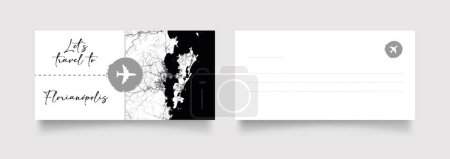 Téléchargez les illustrations : Nom de la ville de Florianopolis (Brésil, Amérique du Sud) avec vecteur d'illustration de carte de ville en blanc noir - en licence libre de droit