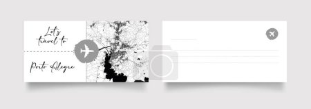 Téléchargez les illustrations : Porto Alegre Nom de la ville (Brésil, Amérique du Sud) avec vecteur d'illustration de carte de ville en blanc noir - en licence libre de droit