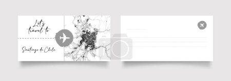 Téléchargez les illustrations : Santiago de Chile Nom de la ville (Chili, Amérique du Sud) avec vecteur d'illustration de carte de ville en blanc noir - en licence libre de droit