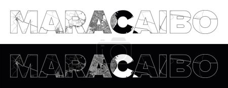 Téléchargez les illustrations : Maracaibo Nom de la ville (Venezuela, Amérique du Sud) avec vecteur d'illustration de carte de ville en blanc noir - en licence libre de droit