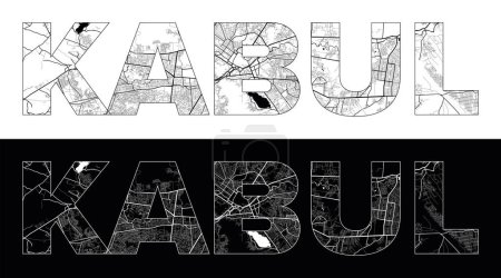 Ilustración de Kabul Nombre de la ciudad (Afganistán, Asia) con negro blanco mapa de la ciudad vector de ilustración - Imagen libre de derechos