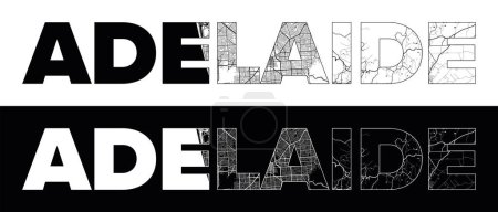 Téléchargez les illustrations : Nom de la ville d'Adélaïde (, Australie) avec vecteur d'illustration de carte de ville en blanc noir - en licence libre de droit