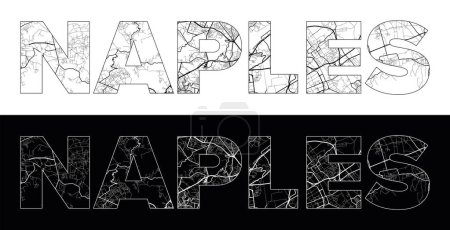 Illustration for Naples City Name (Italy, Europe) with black white city map illustration vector - Royalty Free Image