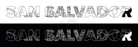 Ilustración de Nombre de la ciudad de San Salvador (El Salvador, América del Norte) con vector de ilustración de mapa de ciudad blanco negro - Imagen libre de derechos