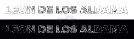 Téléchargez les illustrations : Nom de la ville de Leon de los Aldama (Mexique, Amérique du Nord) avec vecteur d'illustration de carte de ville en blanc noir - en licence libre de droit