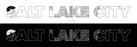 Téléchargez les illustrations : Nom de la ville de Salt Lake City (États-Unis, Amérique du Nord) avec vecteur d'illustration de carte de ville en blanc noir - en licence libre de droit