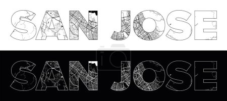 Illustration for San Jose City Name (United States, North America) with black white city map illustration vector - Royalty Free Image