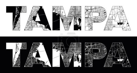 Illustration for Tampa City Name (United States, North America) with black white city map illustration vector - Royalty Free Image