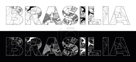 Téléchargez les illustrations : Nom de la ville de Brasilia (Brésil, Amérique du Sud) avec vecteur d'illustration de carte de ville en blanc noir - en licence libre de droit