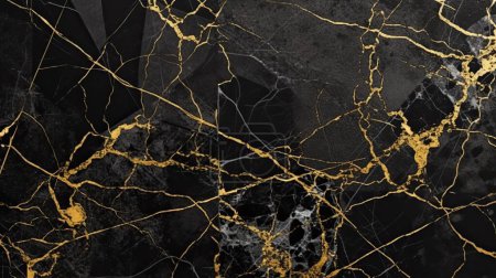 Photo for A beautiful pattern on the surface of a slab of black marble with yellow and white veins - Royalty Free Image