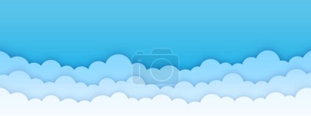 Clouds on blue sky. Cloud with white blue sky background. Border of clouds. Sky with clouds cartoon design - stock vector.