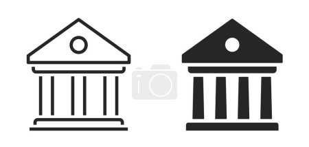 Symbole für Bankgebäude gesetzt. Umrisse von Regierungsgebäuden und flacher Stil. Gebäude mit Säulen. Historisches Bauliniensymbol - Aktienvektor.