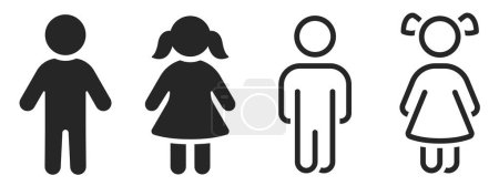 Girl and boy icons set. Children silhoutte. Kids icon flat and outline style - stock vector.