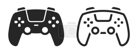 Gamepad icon set. Videospielcontroller, Steuerknüppel, Konsolen-Symbol im Flach- und Linienstil - Aktienvektor.