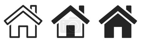 Haussymbole gesetzt. Ikonensammlung zu Hause. Immobilien. Flacher Stil beherbergt Symbole für Apps und Webseiten auf weißem Hintergrund - Aktienvektor.