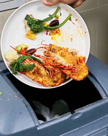 Foto de Desperdicio de comida, tirar comida en el cubo de basura, en su mayoría viendo en hoteles y eventos de fiesta - Imagen libre de derechos