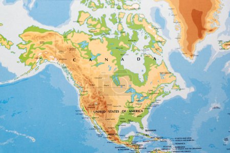 Weltkarte des nordamerikanischen Kontinents mit vereinigten Staaten von Amerika, Kanada und Mexiko mit allen Grenzlinien