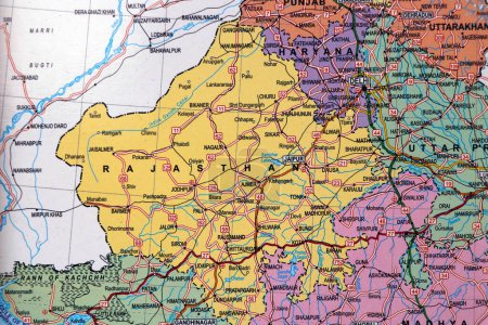 Foto de Norte de la India mapa con las fronteras del estado de Rajasthan, Punjab, Haryana en cerca u - Imagen libre de derechos