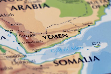 Téléchargez les photos : Carte du monde du sud-ouest asiatique pays Yémen en gros plan focus - en image libre de droit