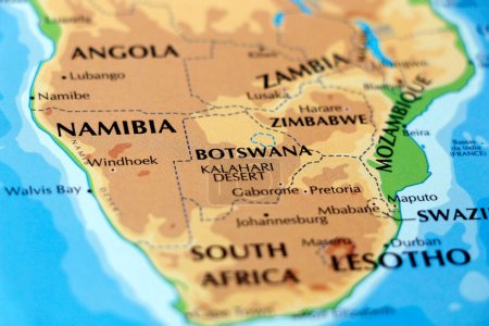 mapa del mundo África Central y del Sur, Zimbabwe, Botswana, Namibia, Mozambique países en primer plano